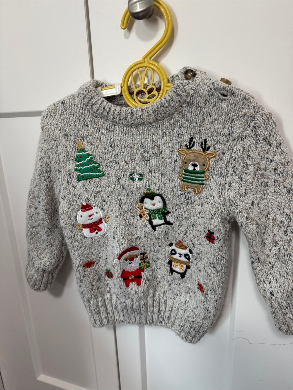 Next Direct Grey Marled Knit Christmas Patch Sweater